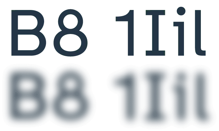 On the top line, the characters "B8 1Iil". On the bottom line, the same characters, very blurred but still readable to most people.